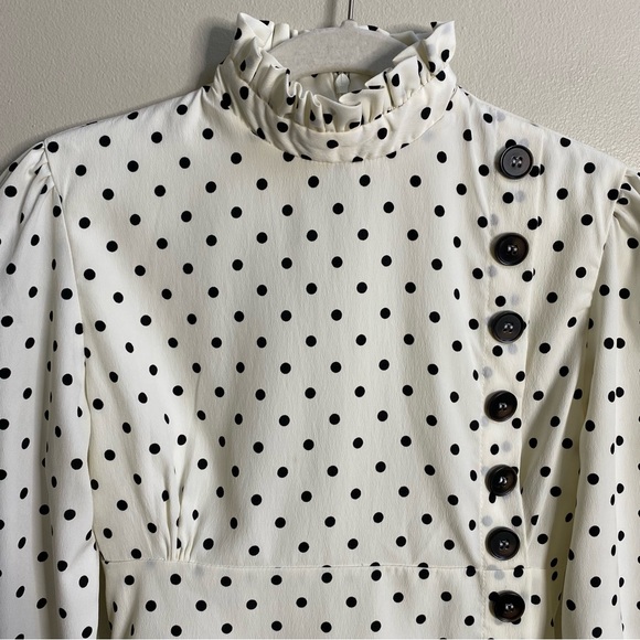 Pixie Market Polkadot High Neck Button Blouse Size XS - Picture 3 of 16
